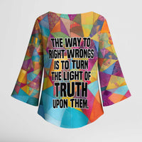 Ida B. Wells Kimono Sleeve Blouse with Colorful Patchwork Pattern Design Confident Portrait Civil Rights and Journalism Tribute - Wonder Print Shop