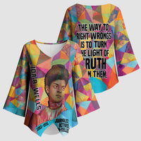 Ida B. Wells Kimono Sleeve Blouse with Colorful Patchwork Pattern Design Confident Portrait Civil Rights and Journalism Tribute - Wonder Print Shop