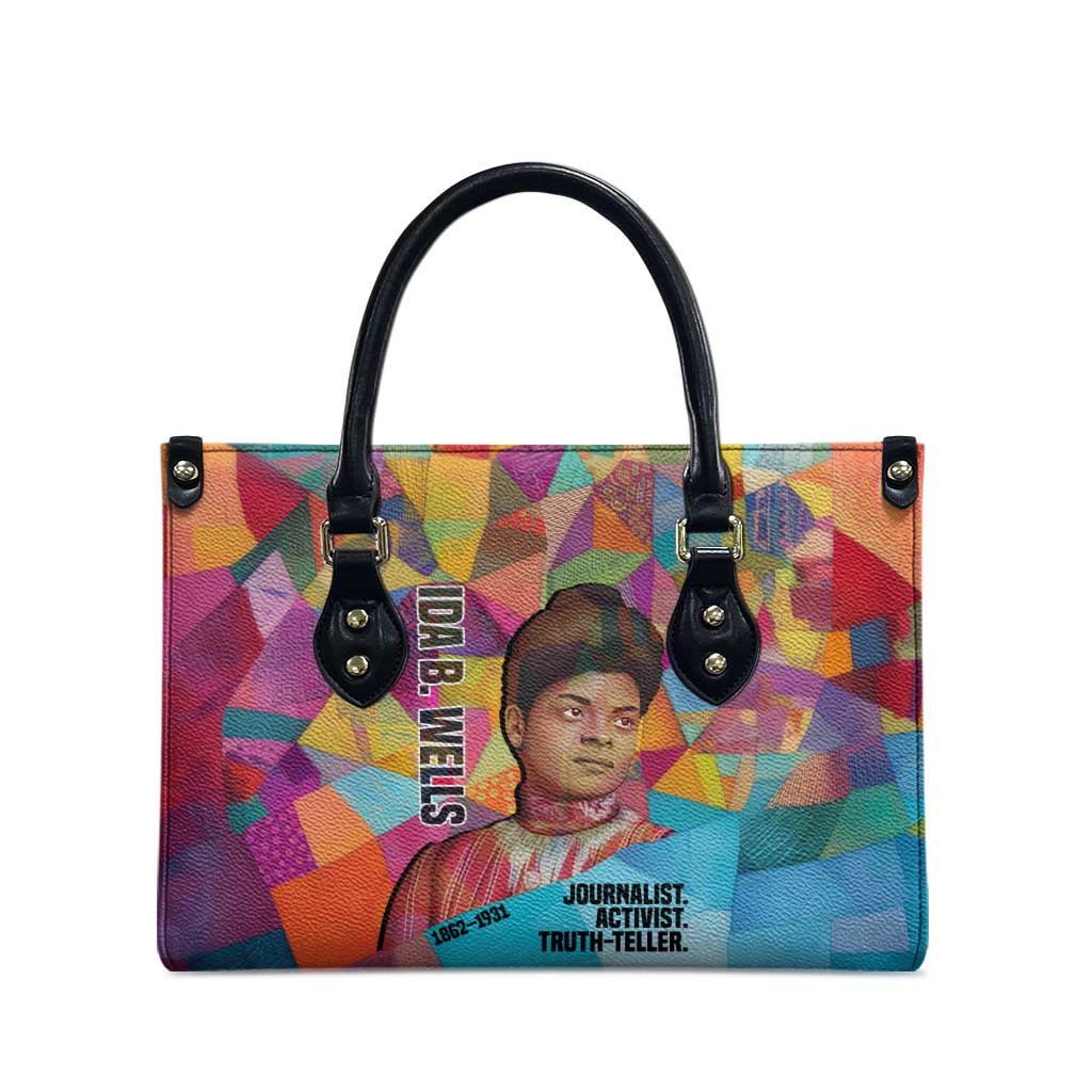 Ida B. Wells Leather Bag with Colorful Patchwork Pattern Design Confident Portrait Civil Rights and Journalism Tribute - Wonder Print Shop