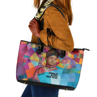 Ida B. Wells Leather Tote Bag with Colorful Patchwork Pattern Design Confident Portrait Civil Rights and Journalism Tribute - Wonder Print Shop