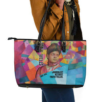 Ida B. Wells Leather Tote Bag with Colorful Patchwork Pattern Design Confident Portrait Civil Rights and Journalism Tribute - Wonder Print Shop