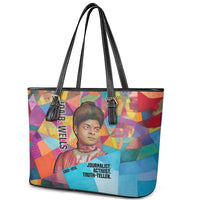 Ida B. Wells Leather Tote Bag with Colorful Patchwork Pattern Design Confident Portrait Civil Rights and Journalism Tribute - Wonder Print Shop