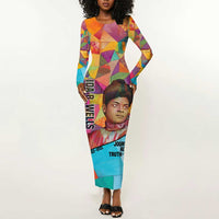 Ida B. Wells Long Sleeve Bodycon Dress with Colorful Patchwork Pattern Design Confident Portrait Civil Rights and Journalism Tribute - Wonder Print Shop