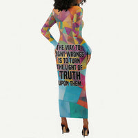Ida B. Wells Long Sleeve Bodycon Dress with Colorful Patchwork Pattern Design Confident Portrait Civil Rights and Journalism Tribute - Wonder Print Shop