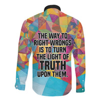 Ida B. Wells Long Sleeve Button Shirt with Colorful Patchwork Pattern Design Confident Portrait Civil Rights and Journalism Tribute - Wonder Print Shop