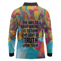 Ida B. Wells Long Sleeve Polo Shirt with Colorful Patchwork Pattern Design Confident Portrait Civil Rights and Journalism Tribute - Wonder Print Shop