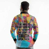Ida B. Wells Long Sleeve Polo Shirt with Colorful Patchwork Pattern Design Confident Portrait Civil Rights and Journalism Tribute - Wonder Print Shop