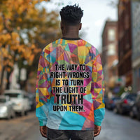 Ida B. Wells Long Sleeve Shirt with Colorful Patchwork Pattern Design Confident Portrait Civil Rights and Journalism Tribute - Wonder Print Shop