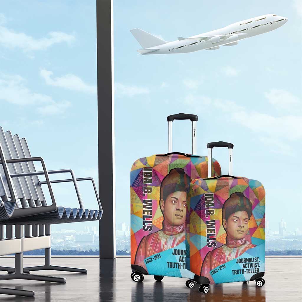 Ida B. Wells Luggage Cover with Colorful Patchwork Pattern Design Confident Portrait Civil Rights and Journalism Tribute - Wonder Print Shop