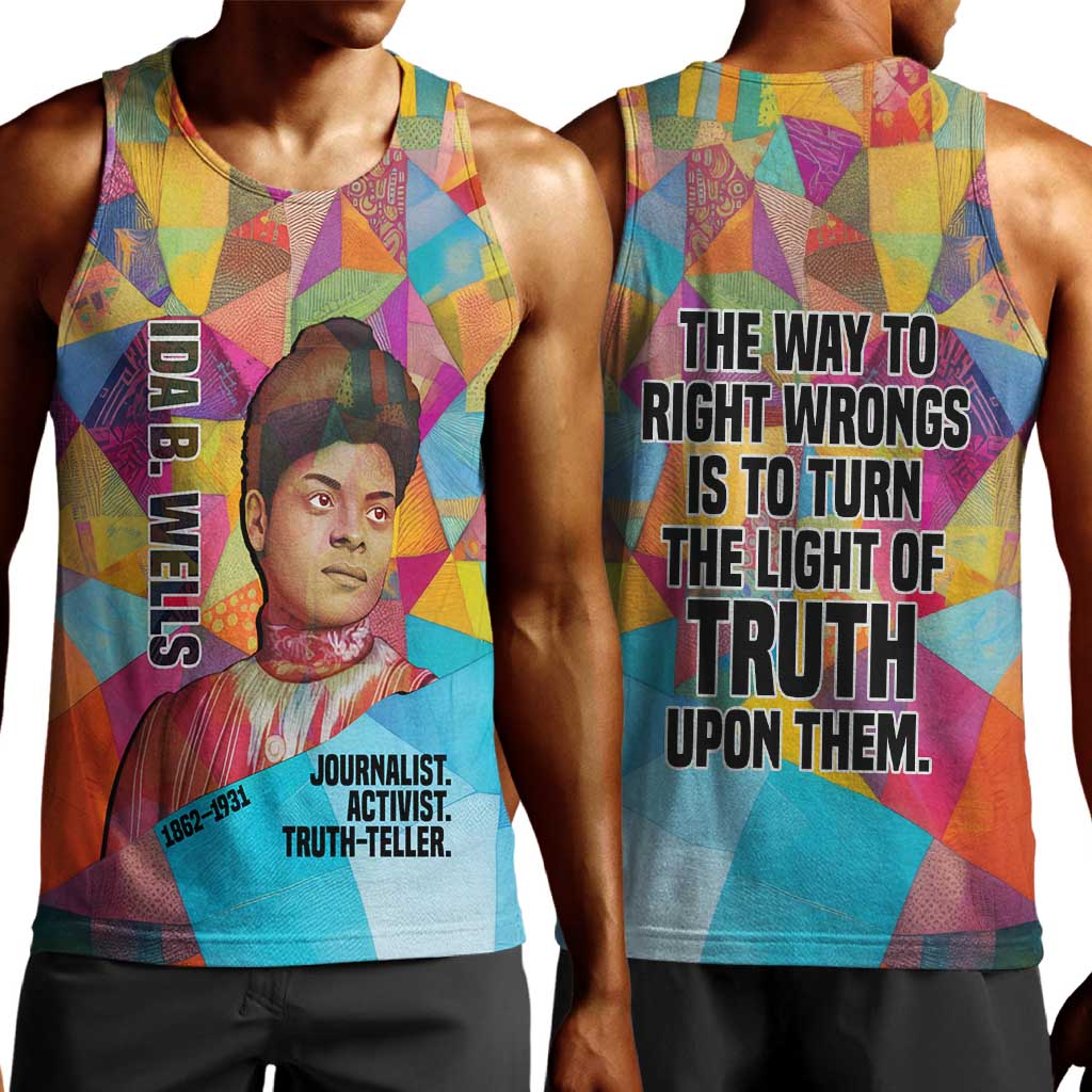 Ida B. Wells Men Tank Top with Colorful Patchwork Pattern Design Confident Portrait Civil Rights and Journalism Tribute - Wonder Print Shop