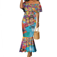 Ida B. Wells Mermaid Dress with Colorful Patchwork Pattern Design Confident Portrait Civil Rights and Journalism Tribute - Wonder Print Shop