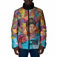 Ida B. Wells Padded Jacket with Colorful Patchwork Pattern Design Confident Portrait Civil Rights and Journalism Tribute - Wonder Print Shop
