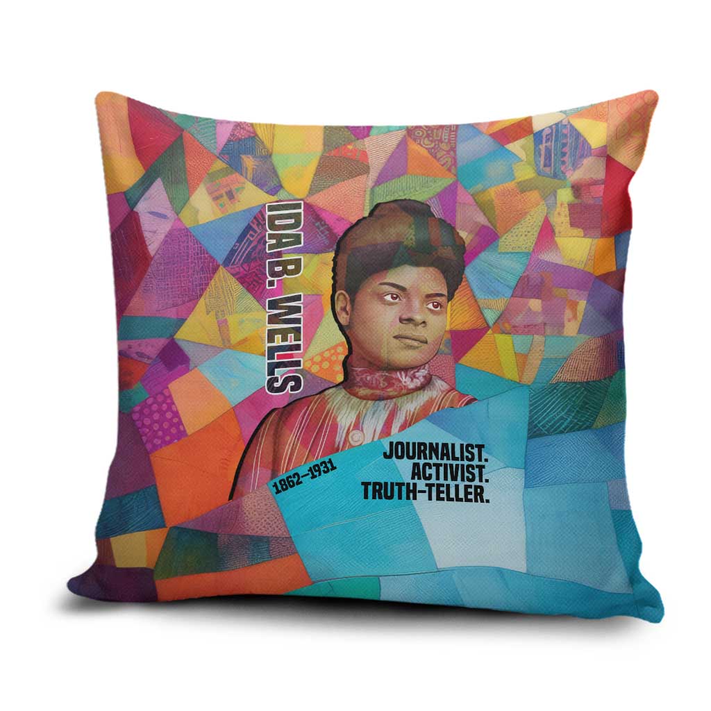 Ida B. Wells Pillow Cover with Colorful Patchwork Pattern Design Confident Portrait Civil Rights and Journalism Tribute - Wonder Print Shop