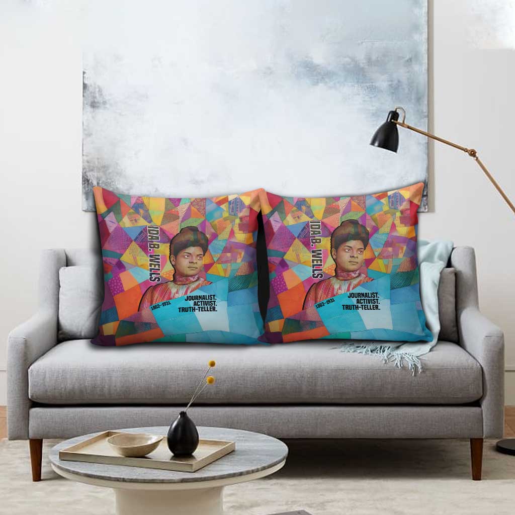 Ida B. Wells Pillow Cover with Colorful Patchwork Pattern Design Confident Portrait Civil Rights and Journalism Tribute - Wonder Print Shop