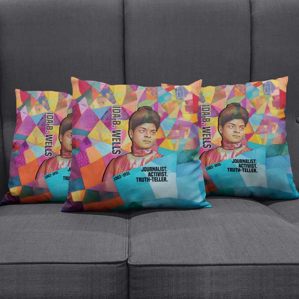 Ida B. Wells Pillow Cover with Colorful Patchwork Pattern Design Confident Portrait Civil Rights and Journalism Tribute - Wonder Print Shop