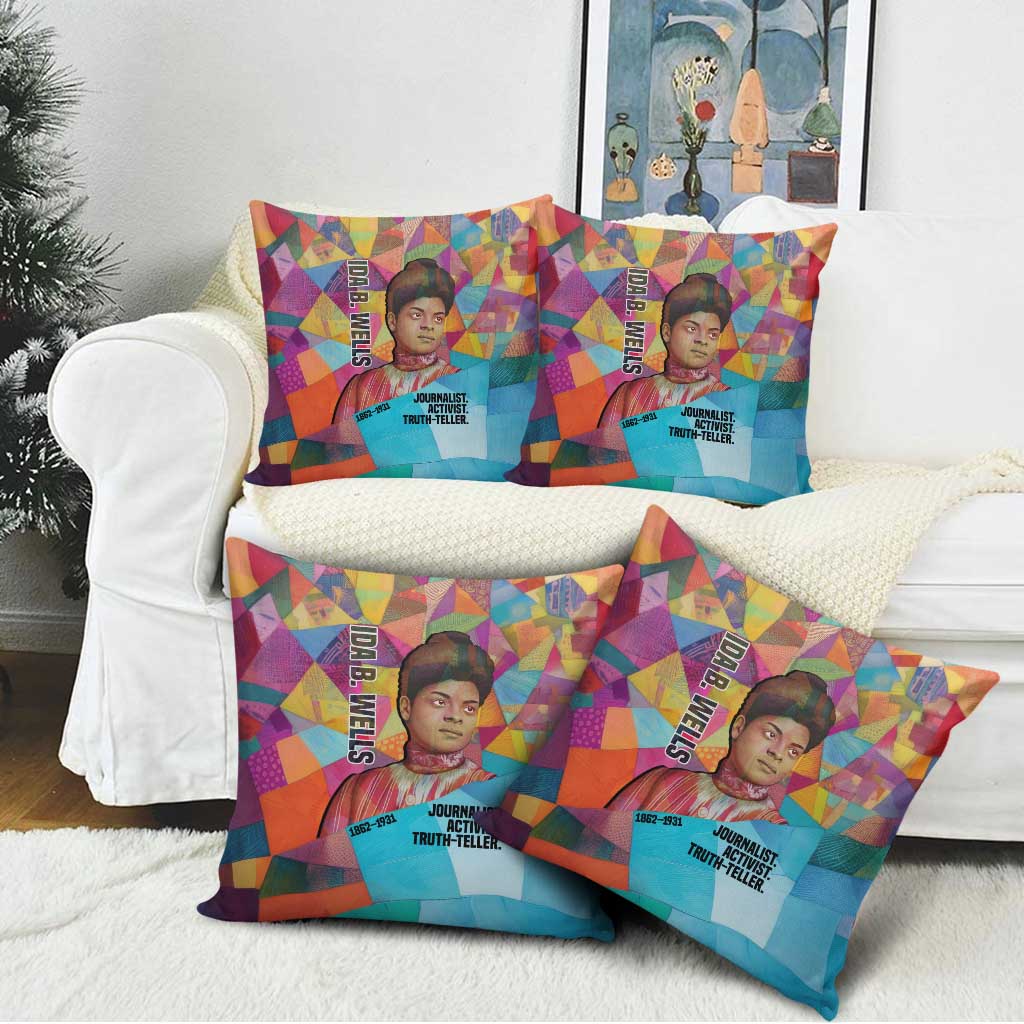 Ida B. Wells Pillow Cover with Colorful Patchwork Pattern Design Confident Portrait Civil Rights and Journalism Tribute - Wonder Print Shop