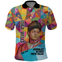 Ida B. Wells Polo Shirt with Colorful Patchwork Pattern Design Confident Portrait Civil Rights and Journalism Tribute - Wonder Print Shop
