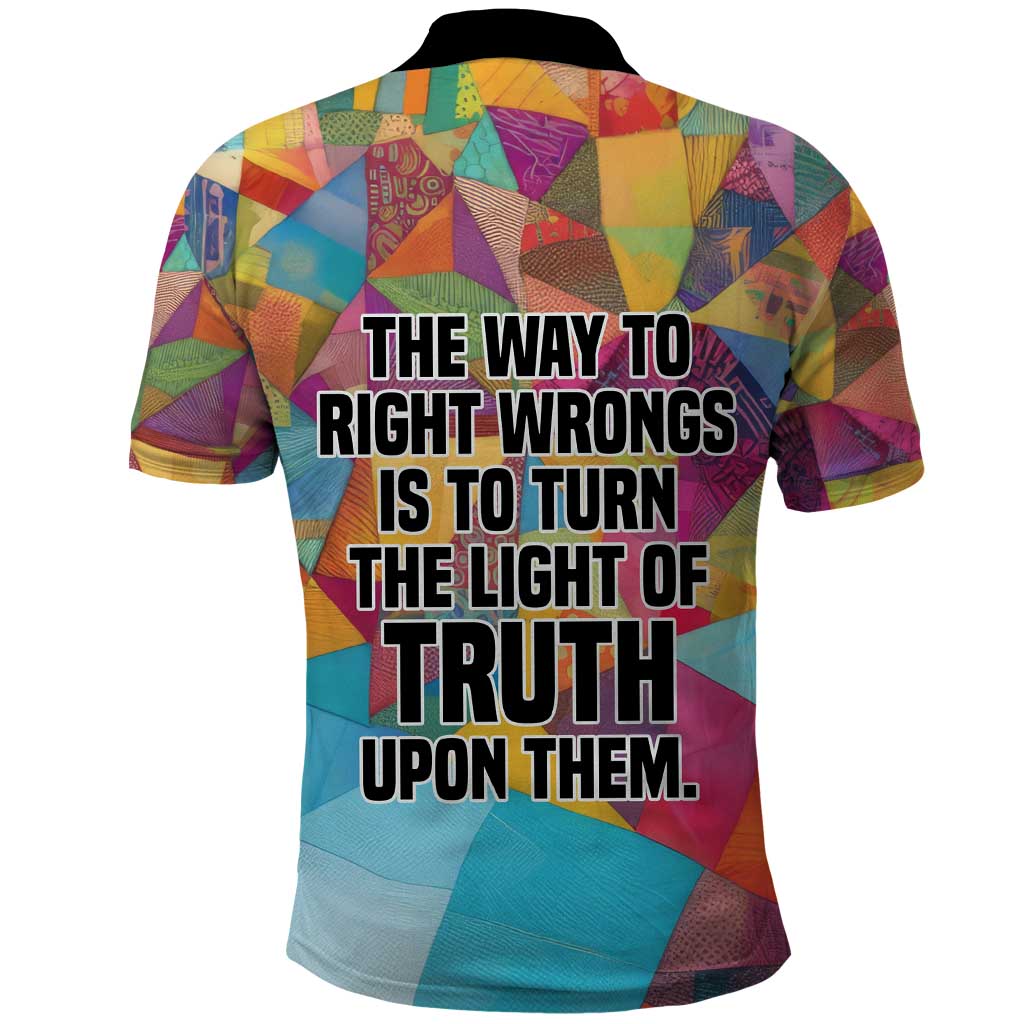 Ida B. Wells Polo Shirt with Colorful Patchwork Pattern Design Confident Portrait Civil Rights and Journalism Tribute - Wonder Print Shop
