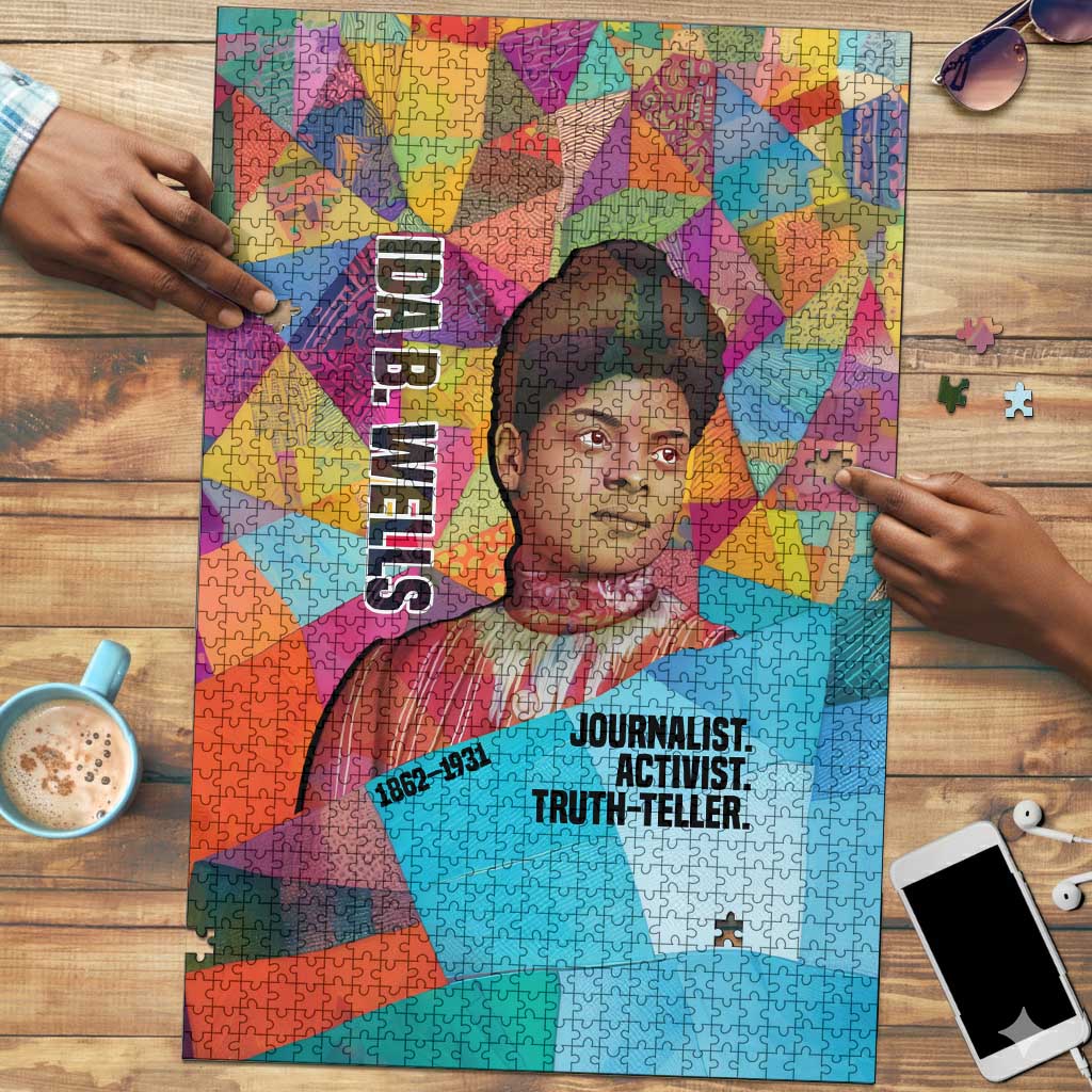 Ida B. Wells Puzzle with Colorful Patchwork Pattern Design Confident Portrait Civil Rights and Journalism Tribute - Wonder Print Shop