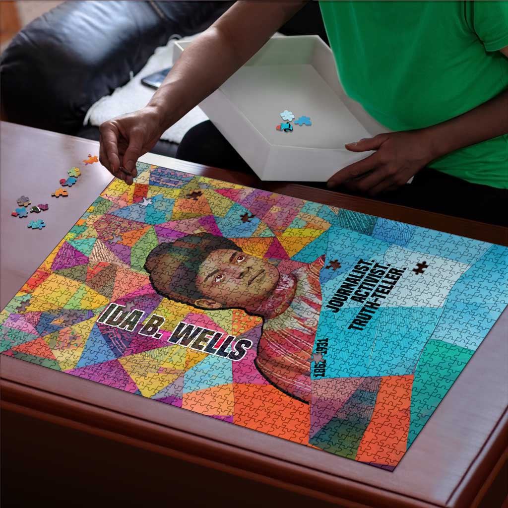 Ida B. Wells Puzzle with Colorful Patchwork Pattern Design Confident Portrait Civil Rights and Journalism Tribute - Wonder Print Shop