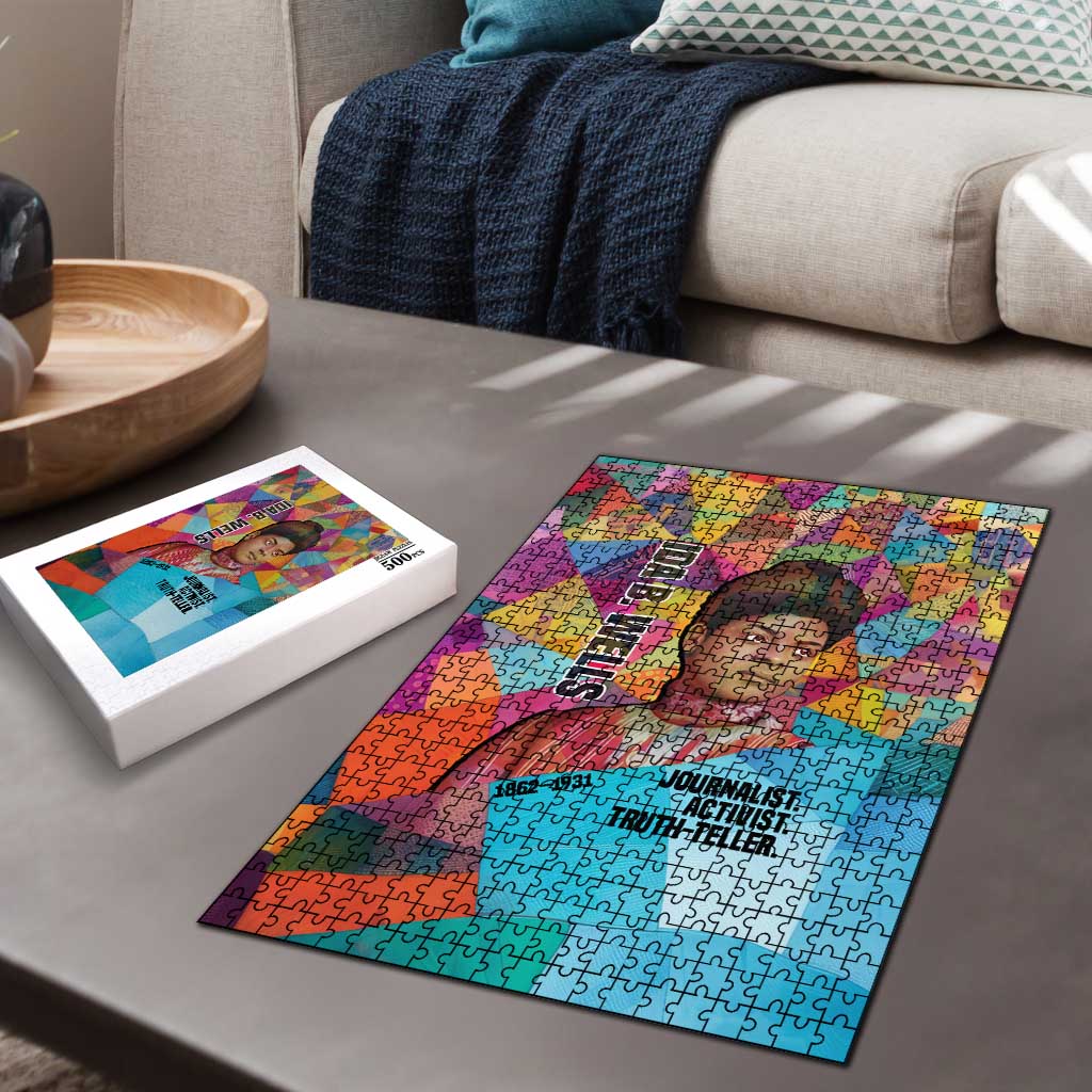 Ida B. Wells Puzzle with Colorful Patchwork Pattern Design Confident Portrait Civil Rights and Journalism Tribute - Wonder Print Shop