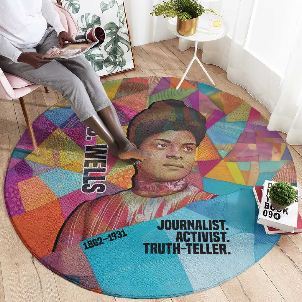 Ida B. Wells Round Carpet with Colorful Patchwork Pattern Design Confident Portrait Civil Rights and Journalism Tribute - Wonder Print Shop