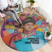 Ida B. Wells Round Carpet with Colorful Patchwork Pattern Design Confident Portrait Civil Rights and Journalism Tribute - Wonder Print Shop