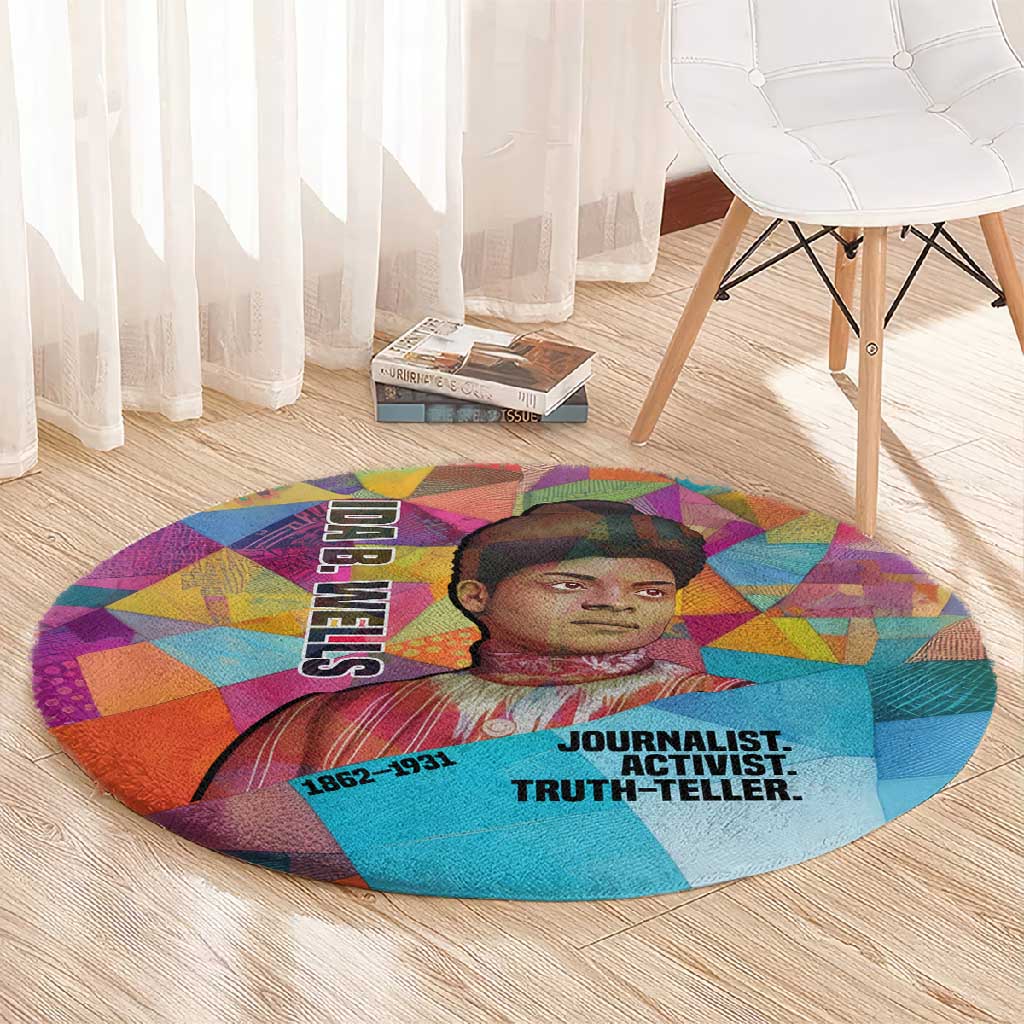 Ida B. Wells Round Carpet with Colorful Patchwork Pattern Design Confident Portrait Civil Rights and Journalism Tribute - Wonder Print Shop