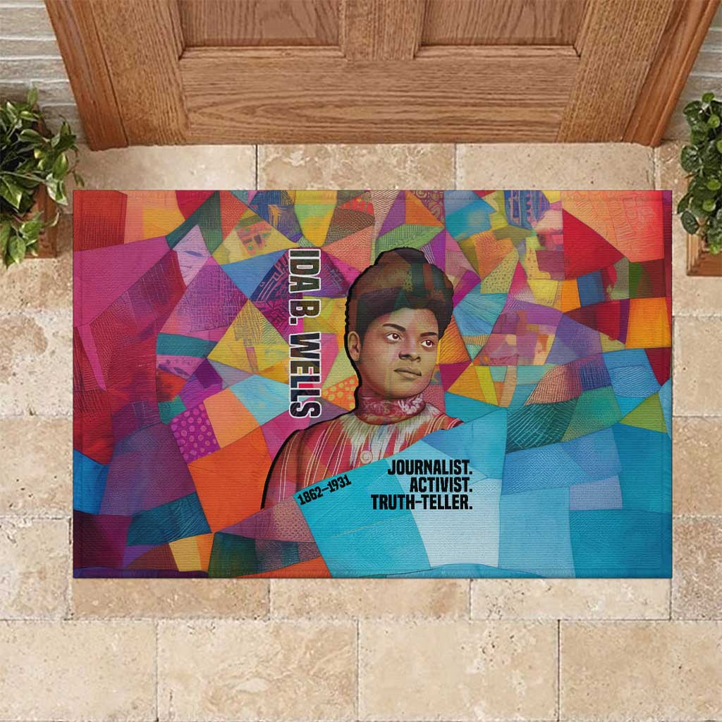 Ida B. Wells Rubber Doormat with Colorful Patchwork Pattern Design Confident Portrait Civil Rights and Journalism Tribute - Wonder Print Shop