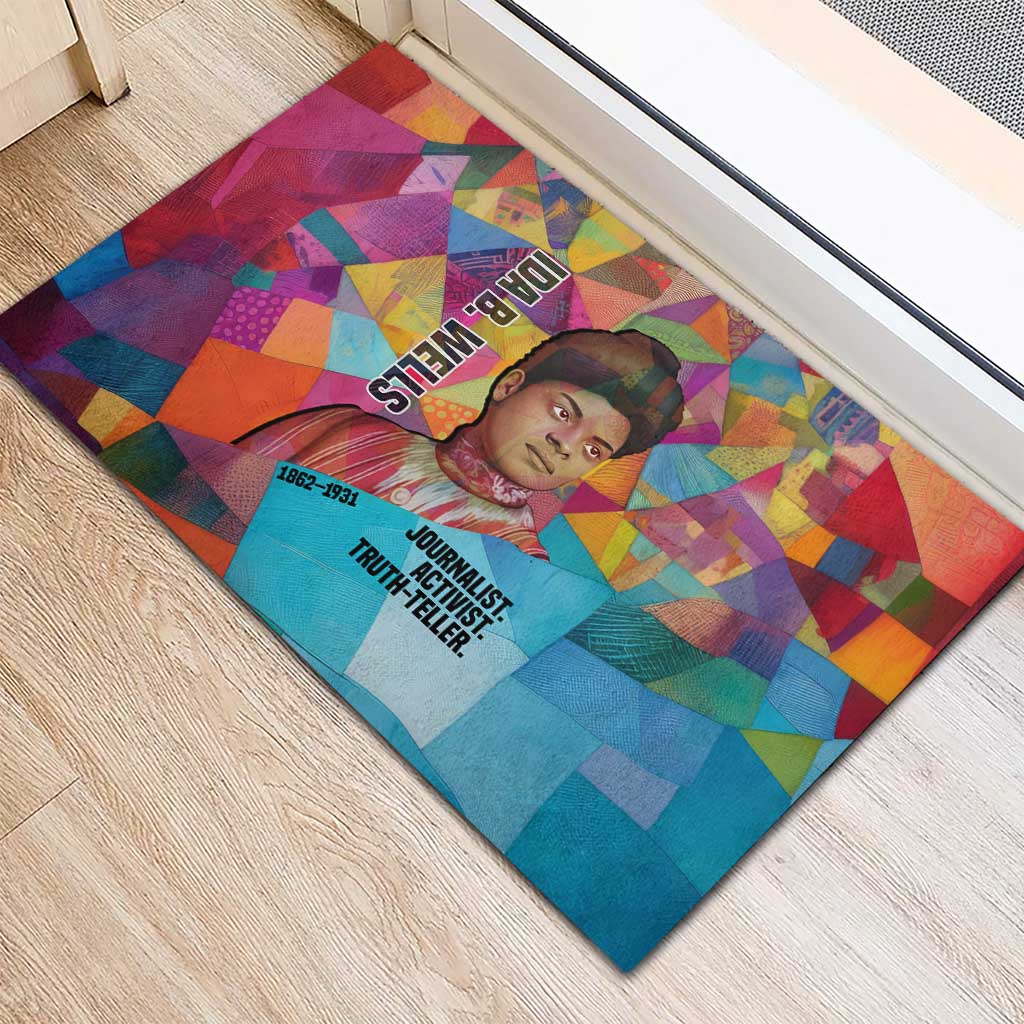 Ida B. Wells Rubber Doormat with Colorful Patchwork Pattern Design Confident Portrait Civil Rights and Journalism Tribute - Wonder Print Shop
