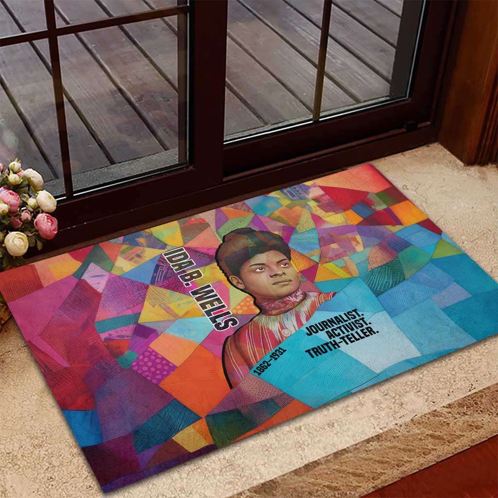 Ida B. Wells Rubber Doormat with Colorful Patchwork Pattern Design Confident Portrait Civil Rights and Journalism Tribute - Wonder Print Shop