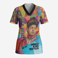 Ida B. Wells Scrub Top with Colorful Patchwork Pattern Design Confident Portrait Civil Rights and Journalism Tribute - Wonder Print Shop