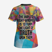 Ida B. Wells Scrub Top with Colorful Patchwork Pattern Design Confident Portrait Civil Rights and Journalism Tribute - Wonder Print Shop