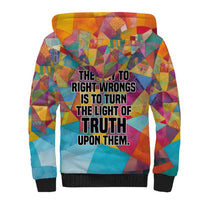 Ida B. Wells Sherpa Hoodie with Colorful Patchwork Pattern Design Confident Portrait Civil Rights and Journalism Tribute - Wonder Print Shop