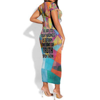 Ida B. Wells Short Sleeve Bodycon Dress with Colorful Patchwork Pattern Design Confident Portrait Civil Rights and Journalism Tribute - Wonder Print Shop