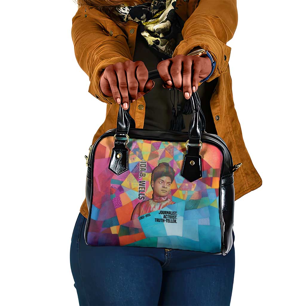 Ida B. Wells Shoulder Handbag with Colorful Patchwork Pattern Design Confident Portrait Civil Rights and Journalism Tribute - Wonder Print Shop