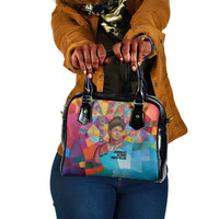 Ida B. Wells Shoulder Handbag with Colorful Patchwork Pattern Design Confident Portrait Civil Rights and Journalism Tribute - Wonder Print Shop