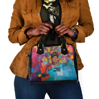 Ida B. Wells Shoulder Handbag with Colorful Patchwork Pattern Design Confident Portrait Civil Rights and Journalism Tribute - Wonder Print Shop