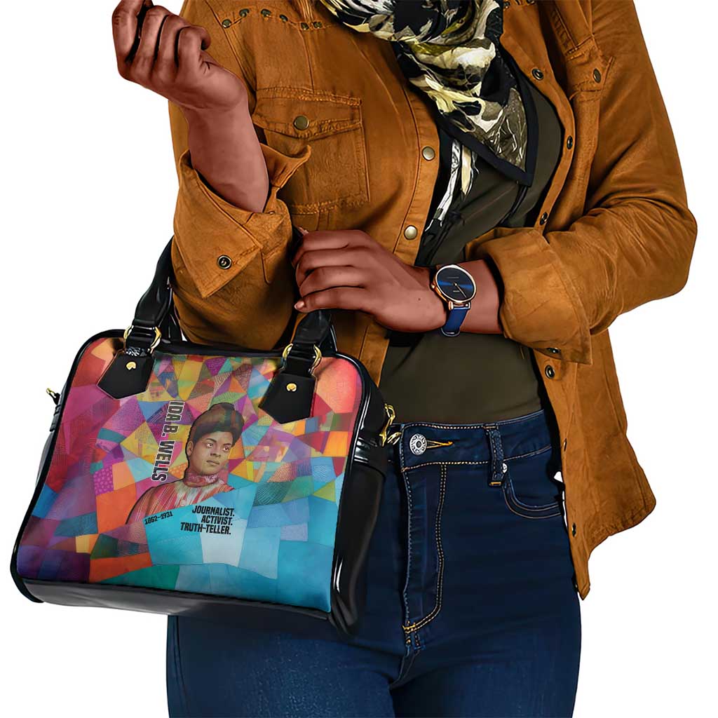 Ida B. Wells Shoulder Handbag with Colorful Patchwork Pattern Design Confident Portrait Civil Rights and Journalism Tribute - Wonder Print Shop