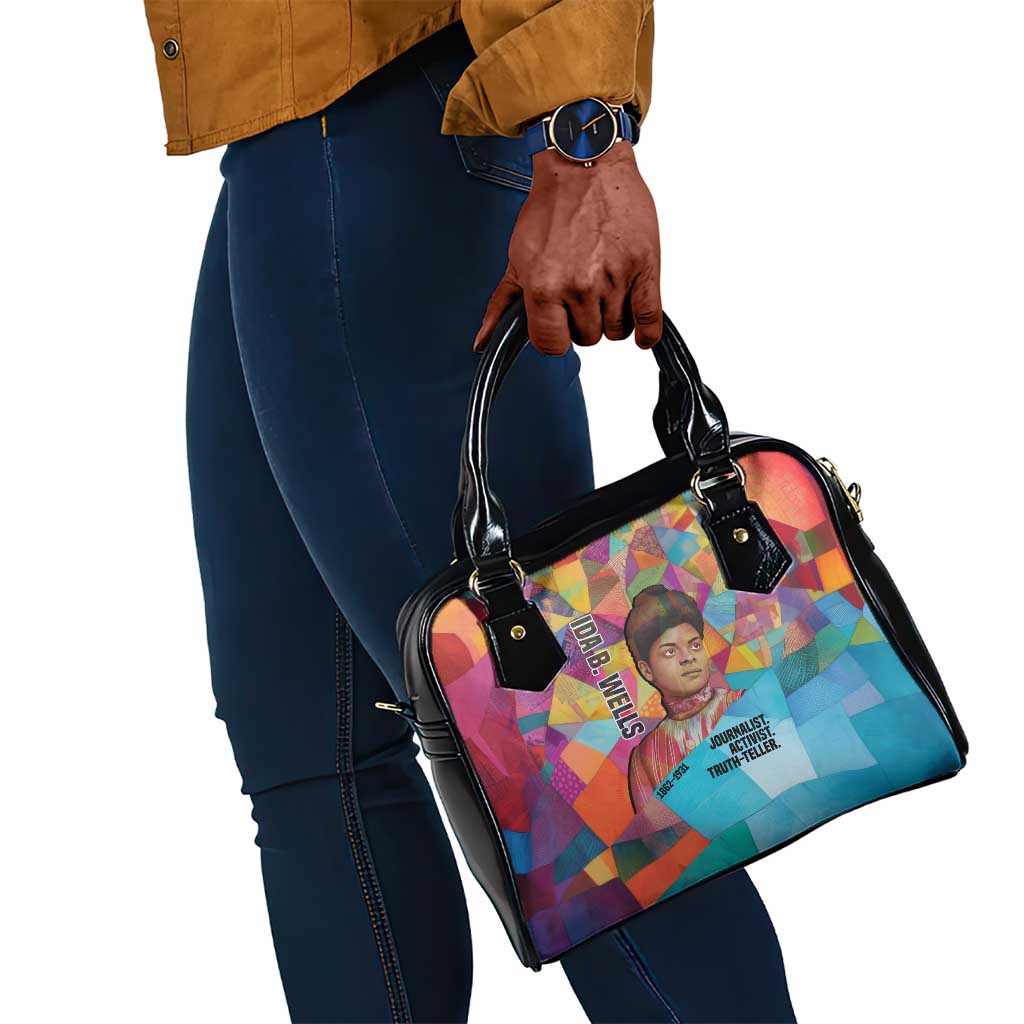 Ida B. Wells Shoulder Handbag with Colorful Patchwork Pattern Design Confident Portrait Civil Rights and Journalism Tribute - Wonder Print Shop