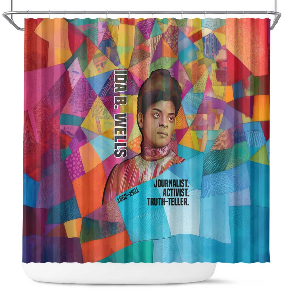 Ida B. Wells Shower Curtain with Colorful Patchwork Pattern Design Confident Portrait Civil Rights and Journalism Tribute - Wonder Print Shop