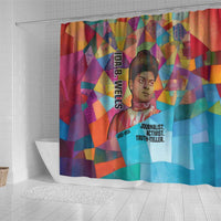 Ida B. Wells Shower Curtain with Colorful Patchwork Pattern Design Confident Portrait Civil Rights and Journalism Tribute - Wonder Print Shop