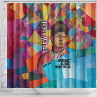 Ida B. Wells Shower Curtain with Colorful Patchwork Pattern Design Confident Portrait Civil Rights and Journalism Tribute - Wonder Print Shop
