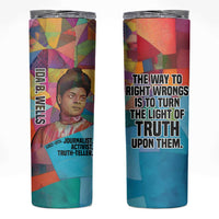 Ida B. Wells Skinny Tumbler with Colorful Patchwork Pattern Design Confident Portrait Civil Rights and Journalism Tribute - Wonder Print Shop