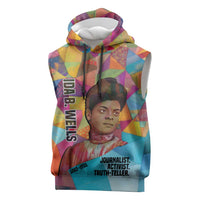 Ida B. Wells Sleeveless Hoodie with Colorful Patchwork Pattern Design Confident Portrait Civil Rights and Journalism Tribute - Wonder Print Shop