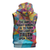 Ida B. Wells Sleeveless Hoodie with Colorful Patchwork Pattern Design Confident Portrait Civil Rights and Journalism Tribute - Wonder Print Shop