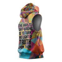 Ida B. Wells Sleeveless Hoodie with Colorful Patchwork Pattern Design Confident Portrait Civil Rights and Journalism Tribute - Wonder Print Shop