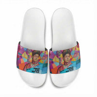 Ida B. Wells Slide Sandals with Colorful Patchwork Pattern Design Confident Portrait Civil Rights and Journalism Tribute - Wonder Print Shop