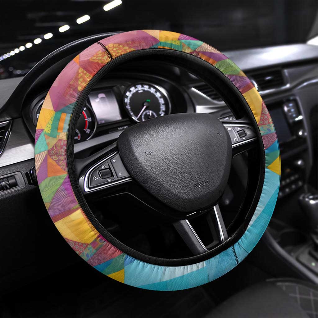 Ida B. Wells Steering Wheel Cover with Colorful Patchwork Pattern Design Confident Portrait Civil Rights and Journalism Tribute - Wonder Print Shop
