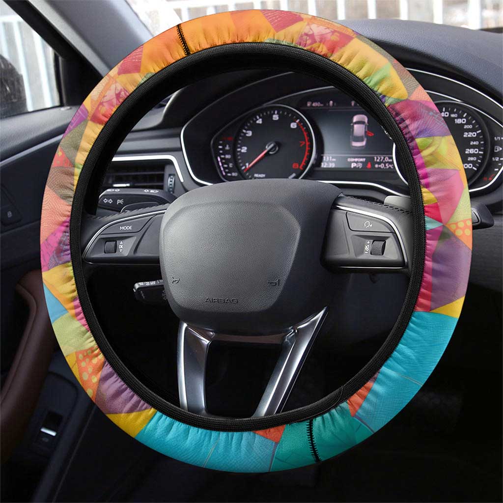 Ida B. Wells Steering Wheel Cover with Colorful Patchwork Pattern Design Confident Portrait Civil Rights and Journalism Tribute - Wonder Print Shop
